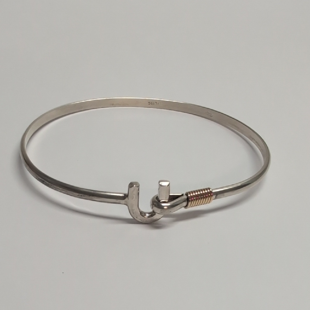 Jamaican Bracelet Silver Hook Bangle with 14K Gold Wrap